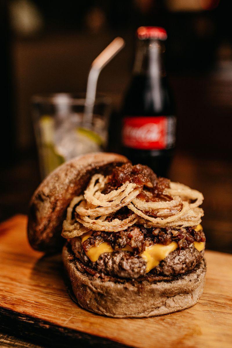 Onion-topped burgers and sandwiches
