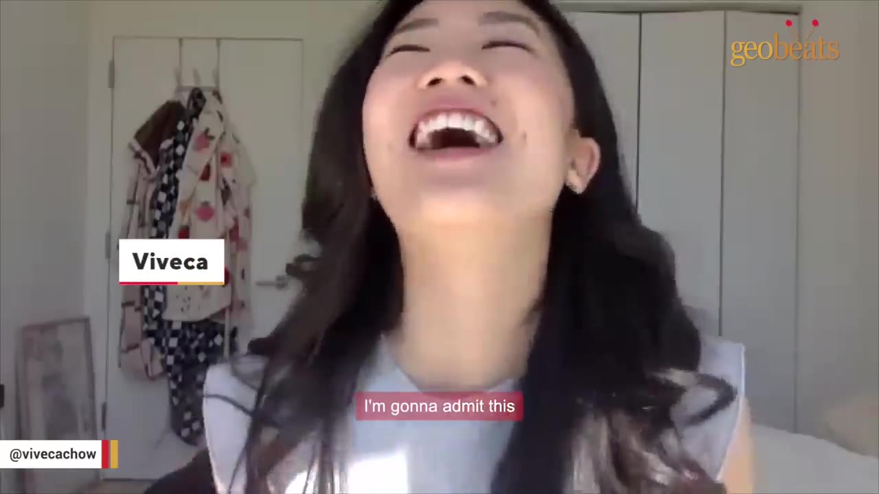 A woman named Viveca laughing with her head tilted back, with a subtitle that reads 'I'm gonna admit this'.