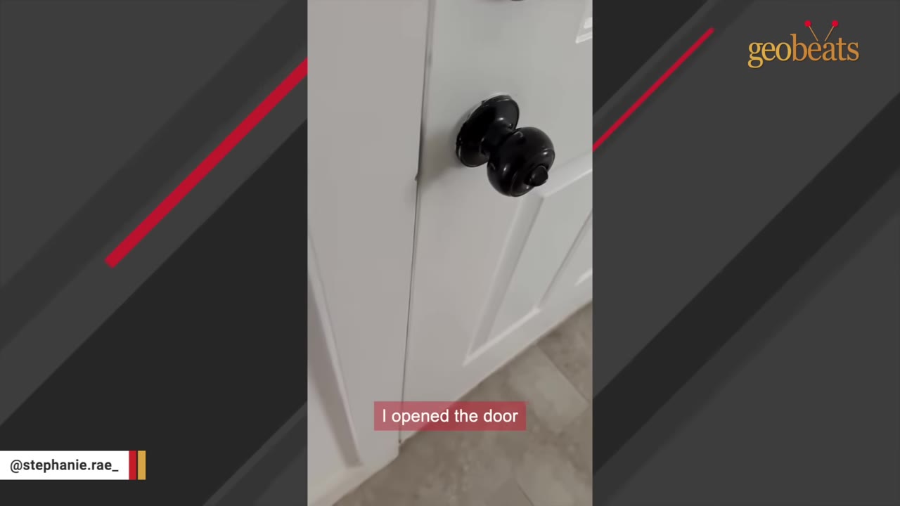 A close-up shot of a white door with a black doorknob, with a text overlay that reads 'I opened the door'.